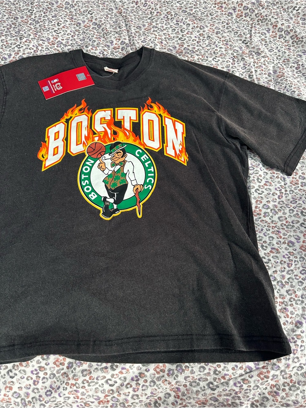 NBA Boston Celtics Black Graphic Short Sleeve Tee with Flame Logo